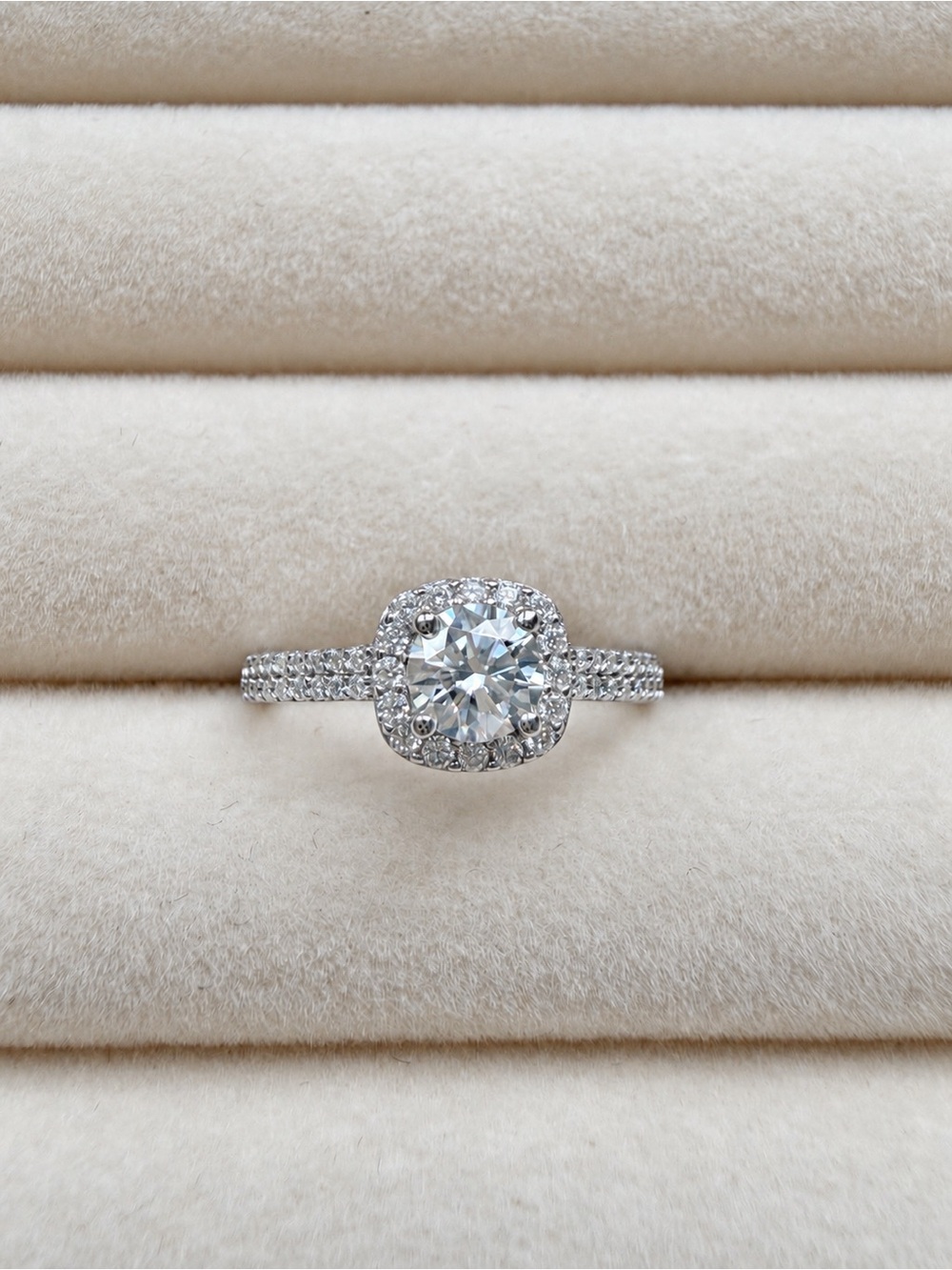 Dainty 0.83ct Moissanite Round Halo Engagement Ring Sterling Silver GRA Cert